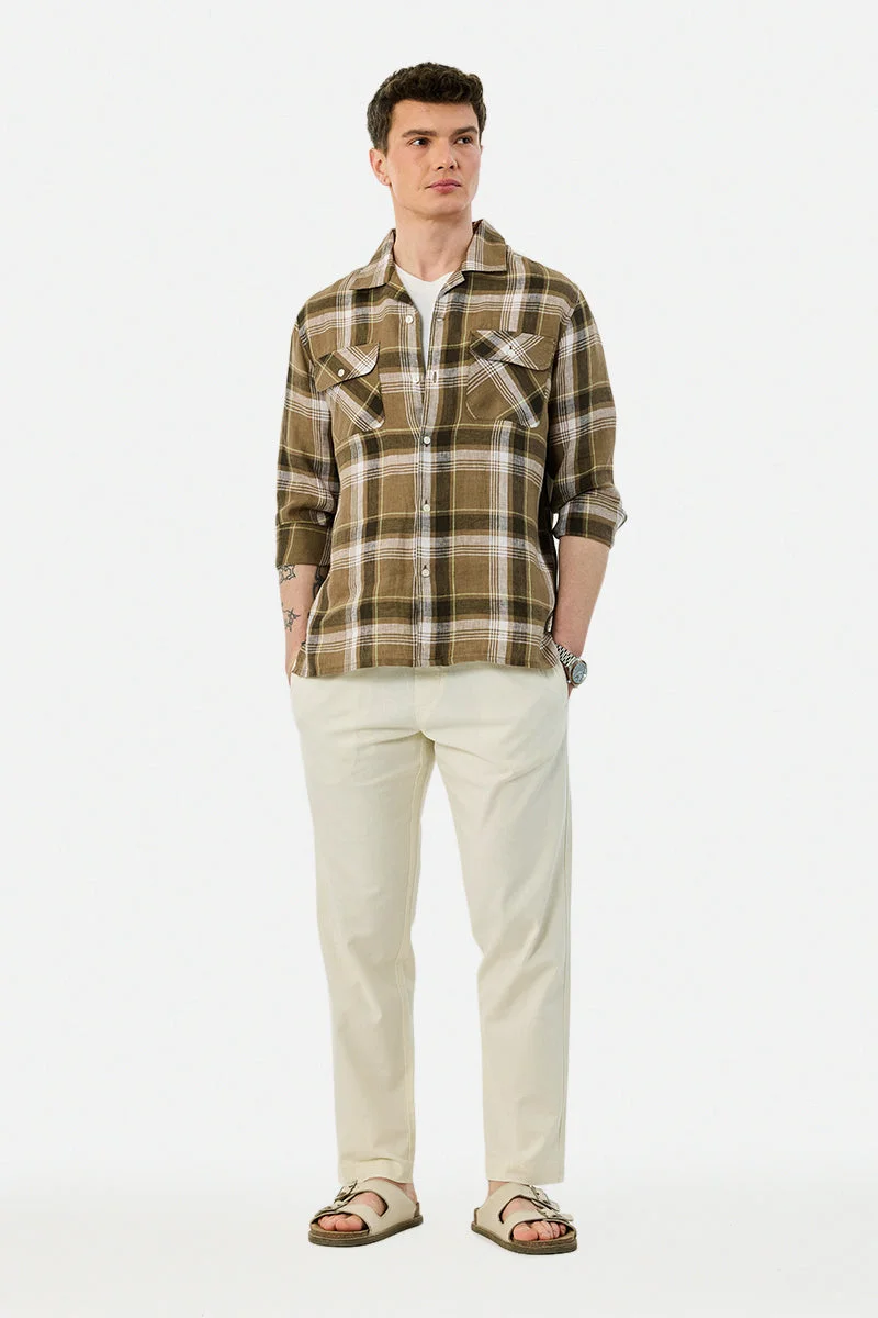 سنيتش 100% Linen Double Pocket Plaid Shirt